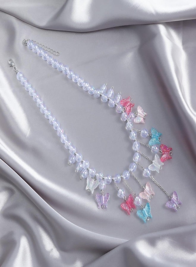IS4U Crystal Butterfly Necklace Colorful Ten Butterfly Bead Necklace Layered Red Butterfly Necklace Y2K Crystal Butterflys Choker Long Tassel Butterfly Y Necklace Dainty Butterflys Jewelry for Women (Colourful1) - Image 4